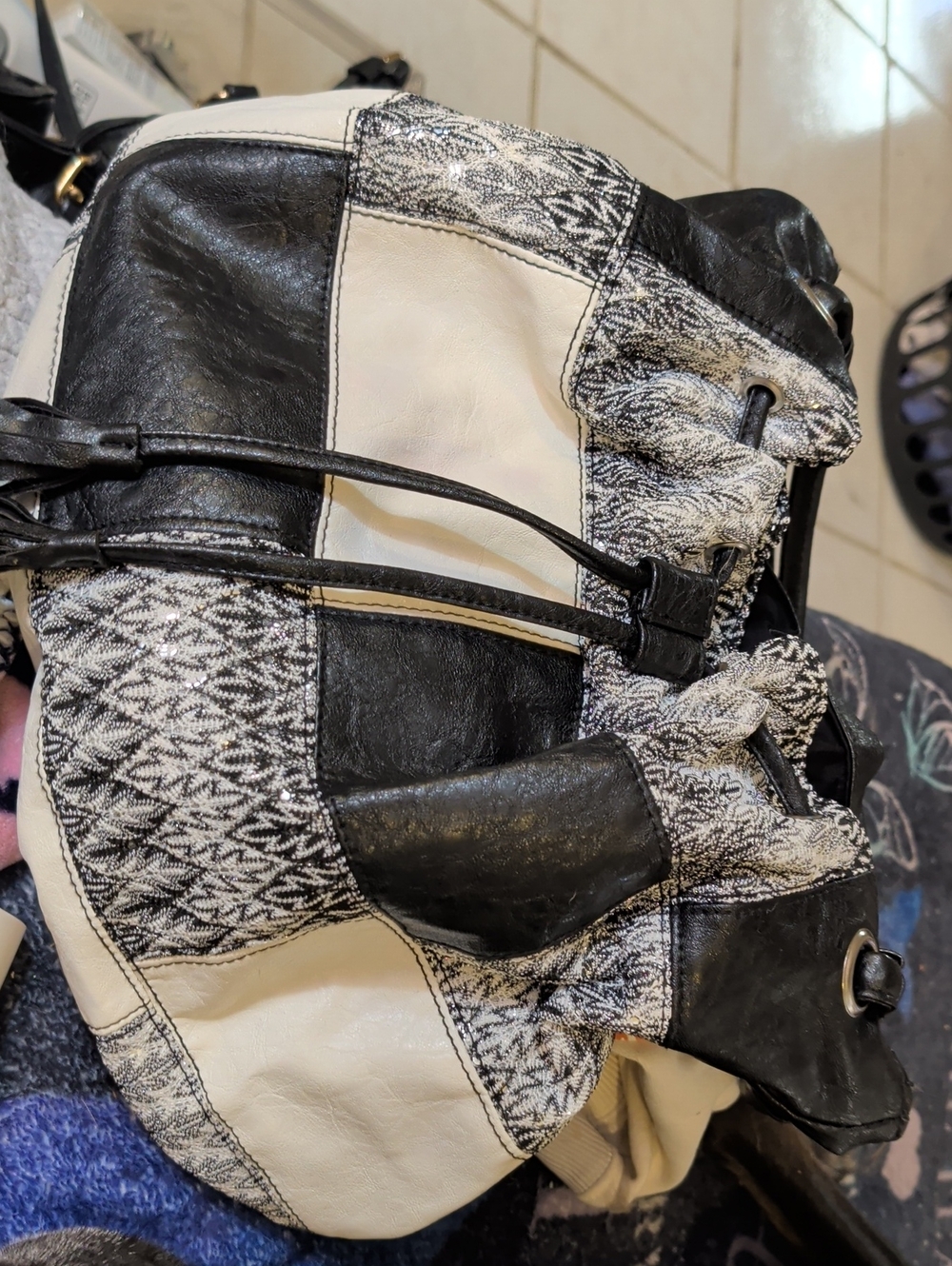 Claire's Black and White Patchwork Shoulder Bag